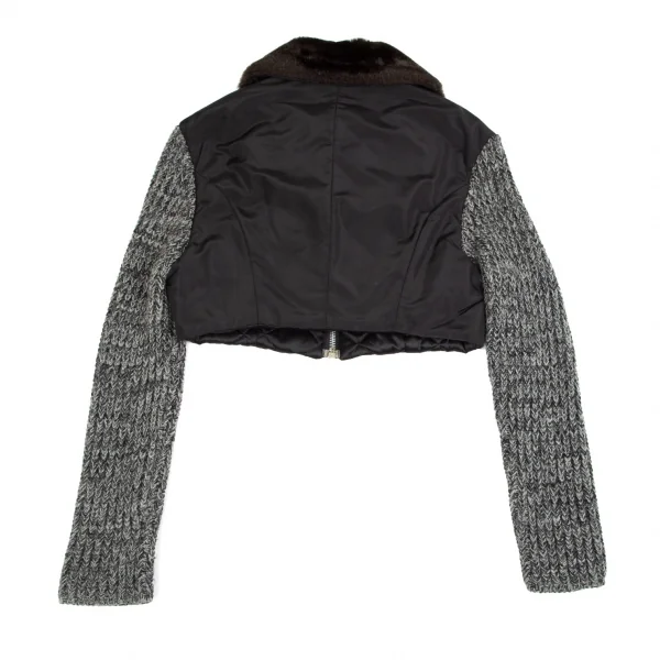 ドルチェ&ガッバーナDOLCE&GABBANA 袖ニット切替ボア襟ショート丈ブルゾン 黒グレー42 K-83866_012