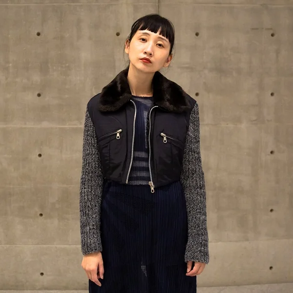 ドルチェ&ガッバーナDOLCE&GABBANA 袖ニット切替ボア襟ショート丈ブルゾン 黒グレー42 K-83866_015