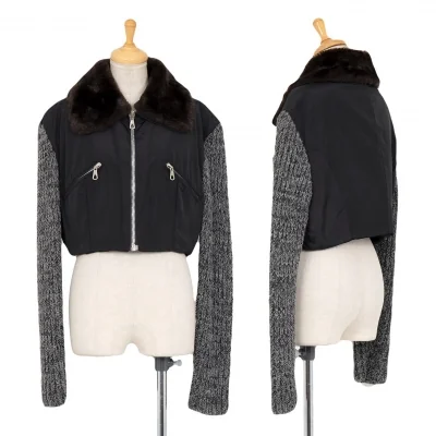 ドルチェ&ガッバーナDOLCE&GABBANA 袖ニット切替ボア襟ショート丈ブルゾン