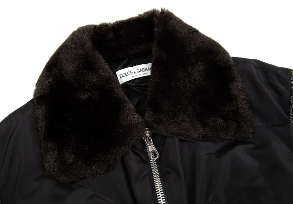 ドルチェ&ガッバーナDOLCE&GABBANA 袖ニット切替ボア襟ショート丈ブルゾン 黒グレー42 K-83866_004