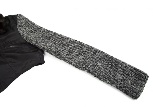 ドルチェ&ガッバーナDOLCE&GABBANA 袖ニット切替ボア襟ショート丈ブルゾン 黒グレー42 K-83866_006