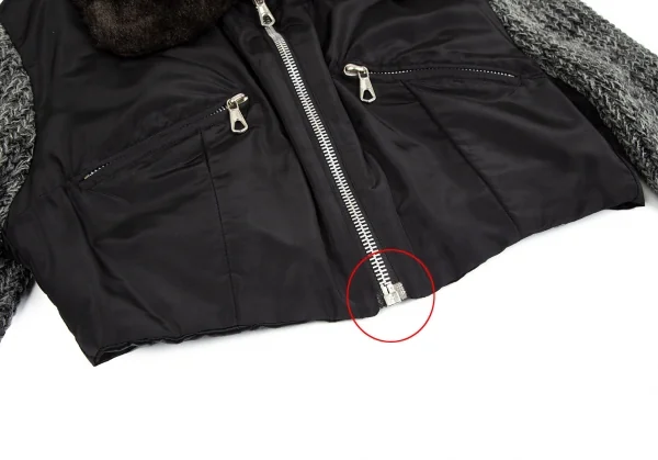 ドルチェ&ガッバーナDOLCE&GABBANA 袖ニット切替ボア襟ショート丈ブルゾン 黒グレー42 K-83866_008