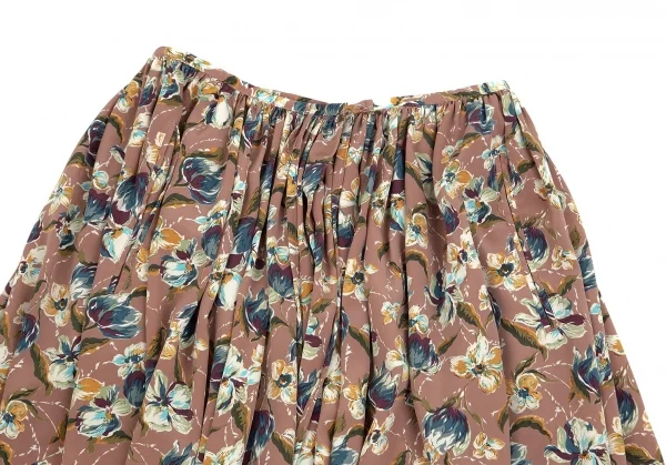 ジャンポールゴルチエ ファムJean Paul GAULTIER FEMME フローラルプリント前開きギャザースカート モカピンク他M位 K-83868_003