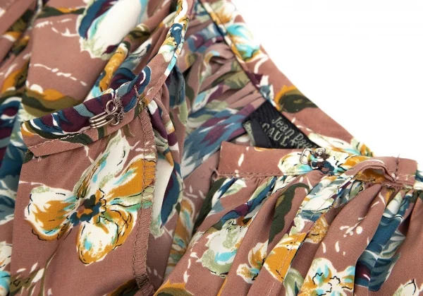 ジャンポールゴルチエ ファムJean Paul GAULTIER FEMME フローラルプリント前開きギャザースカート モカピンク他M位 K-83868_004