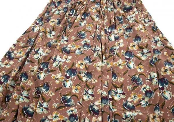 ジャンポールゴルチエ ファムJean Paul GAULTIER FEMME フローラルプリント前開きギャザースカート モカピンク他M位 K-83868_006