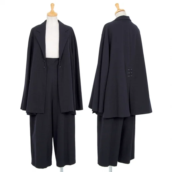 ヨウジヤマモト ファムYohji Yamamoto FEMME ウールギャバサスペンダーワイドサルエルパンツ 紺S K-83878_015
