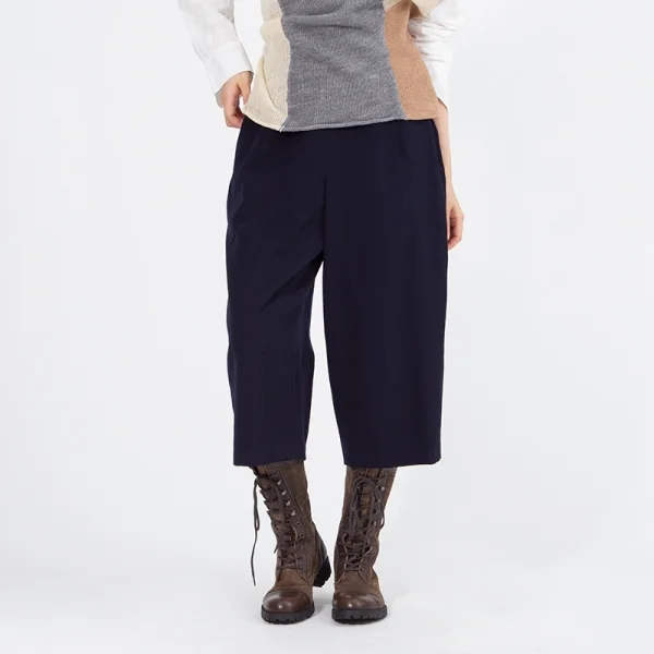 ヨウジヤマモト ファムYohji Yamamoto FEMME ウールギャバサスペンダーワイドサルエルパンツ 紺S K-83878_016
