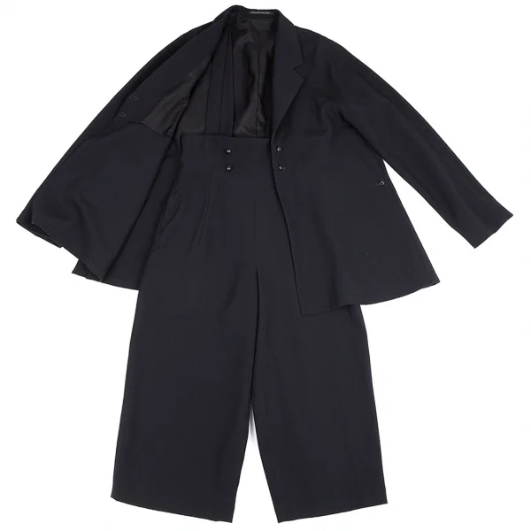 ヨウジヤマモト ファムYohji Yamamoto FEMME ウールギャバサスペンダーワイドサルエルパンツ 紺S K-83878_005