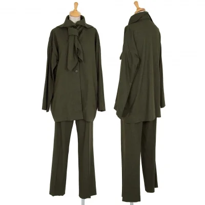 ロメオジリROMEO GIGLI リボン付き変形セーラーカラーセットアップスーツ 緑