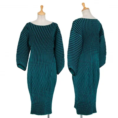 イッセイミヤケISSEY MIYAKE 波プリーツロングスリーブワンピース