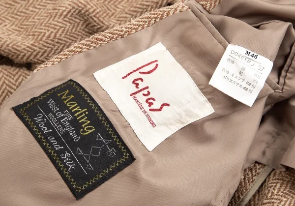 パパスPapas シルクウールヘリンボーン2Bパッチポケットジャケット キャメルM46 K-84078_017