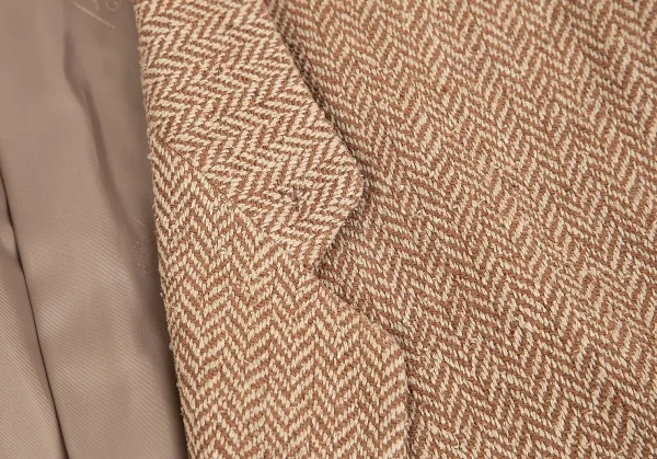 パパスPapas シルクウールヘリンボーン2Bパッチポケットジャケット キャメルM46 K-84078_003