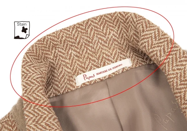 パパスPapas シルクウールヘリンボーン2Bパッチポケットジャケット キャメルM46 K-84078_005