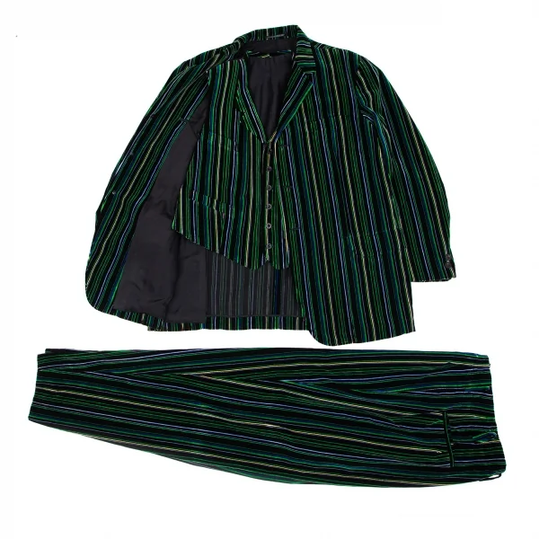 ヨウジヤマモト プールオムYohji Yamamoto POUR HOMMEベロアマルチストライプジャケット 緑黒他M K-84112_018