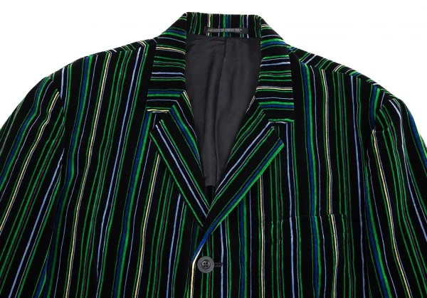 ヨウジヤマモト プールオムYohji Yamamoto POUR HOMMEベロアマルチストライプジャケット 緑黒他M K-84112_002