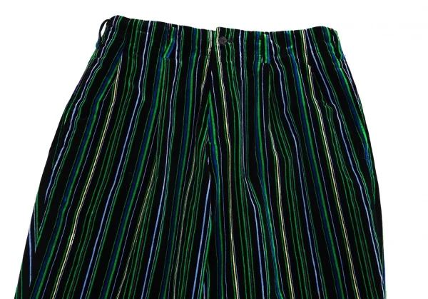 ヨウジヤマモト プールオムYohji Yamamoto POUR HOMMEベロアマルチストライプテーパードパンツ 緑黒他M K-84113_002