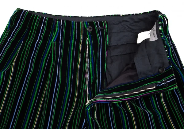 ヨウジヤマモト プールオムYohji Yamamoto POUR HOMMEベロアマルチストライプテーパードパンツ 緑黒他M K-84113_005