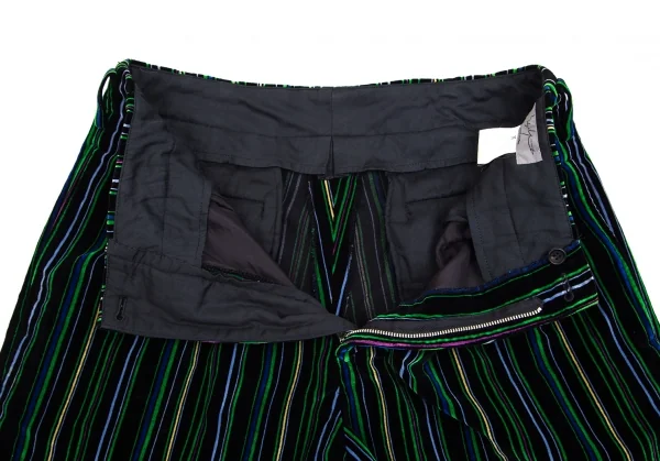 ヨウジヤマモト プールオムYohji Yamamoto POUR HOMMEベロアマルチストライプテーパードパンツ 緑黒他M K-84113_006