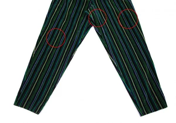 ヨウジヤマモト プールオムYohji Yamamoto POUR HOMMEベロアマルチストライプテーパードパンツ 緑黒他M K-84113_007