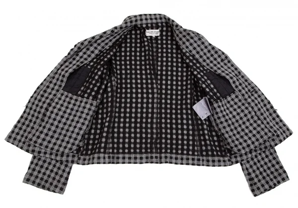 ローブドシャンブル コムデギャルソンrobe de chambre COMME des GARCONS製品染めチェックウールジャケット グレー黒M K-84259_013