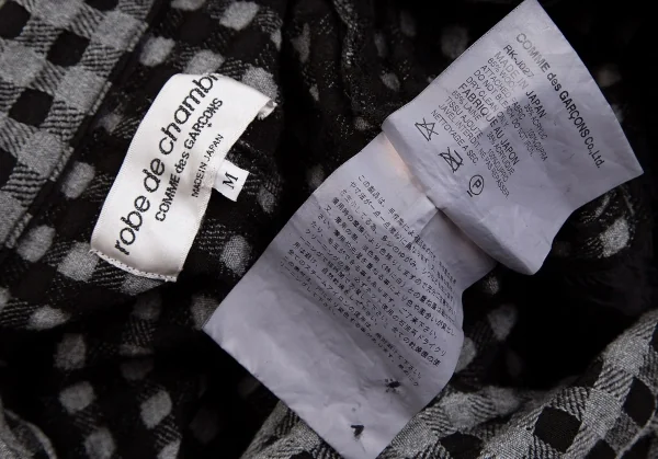 ローブドシャンブル コムデギャルソンrobe de chambre COMME des GARCONS製品染めチェックウールジャケット グレー黒M K-84259_016