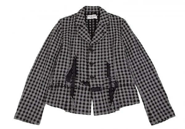 ローブドシャンブル コムデギャルソンrobe de chambre COMME des GARCONS製品染めチェックウールジャケット グレー黒M K-84259_002