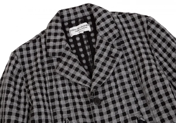 ローブドシャンブル コムデギャルソンrobe de chambre COMME des GARCONS製品染めチェックウールジャケット グレー黒M K-84259_003