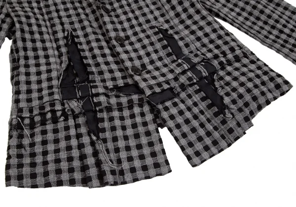 ローブドシャンブル コムデギャルソンrobe de chambre COMME des GARCONS製品染めチェックウールジャケット グレー黒M K-84259_009