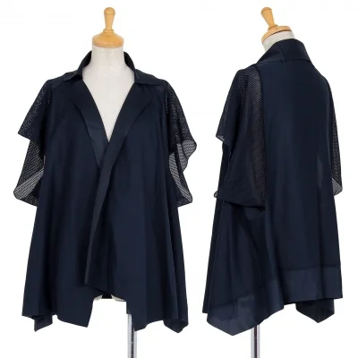 132 5. イッセイミヤケ 132 5. ISSEY MIYAKE メッシュ切替ベルトノースリーブジャケット 紺