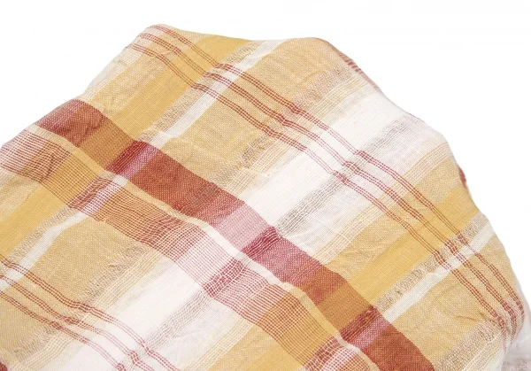 イッセイミヤケ メンISSEY MIYAKE MEN リネンチェックスタンドカラーシャツ 茶 マスタードS K-84429_013