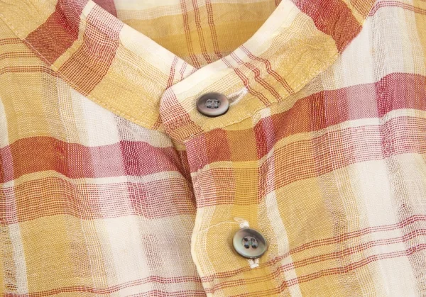 イッセイミヤケ メンISSEY MIYAKE MEN リネンチェックスタンドカラーシャツ 茶 マスタードS K-84429_003