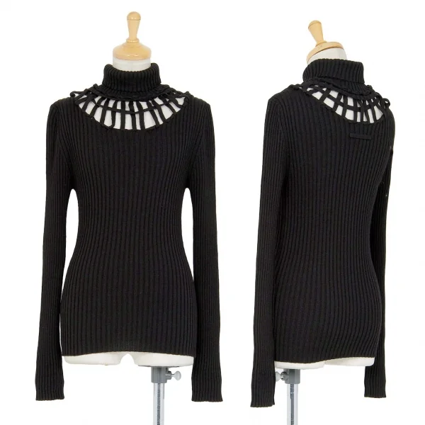 ジャンポールゴルチエ ファムJean Paul GAULTIER FEMME ウールネック透かし編みリブニット
