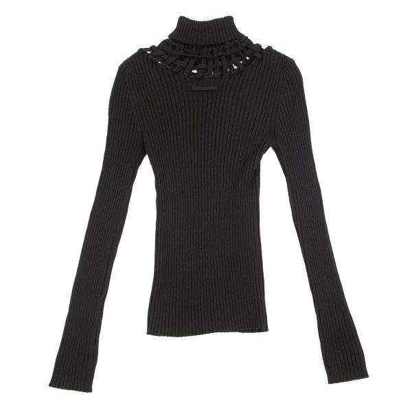 ジャンポールゴルチエ ファムJean Paul GAULTIER FEMME ウールネック透かし編みリブニット 黒40 K-84444_010