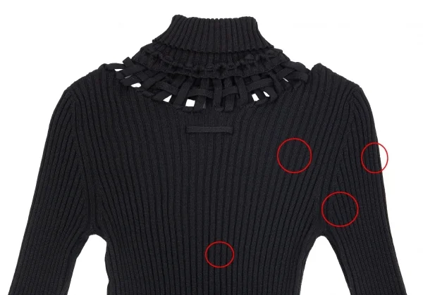 ジャンポールゴルチエ ファムJean Paul GAULTIER FEMME ウールネック透かし編みリブニット 黒40 K-84444_011