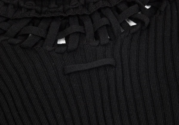 ジャンポールゴルチエ ファムJean Paul GAULTIER FEMME ウールネック透かし編みリブニット 黒40 K-84444_015
