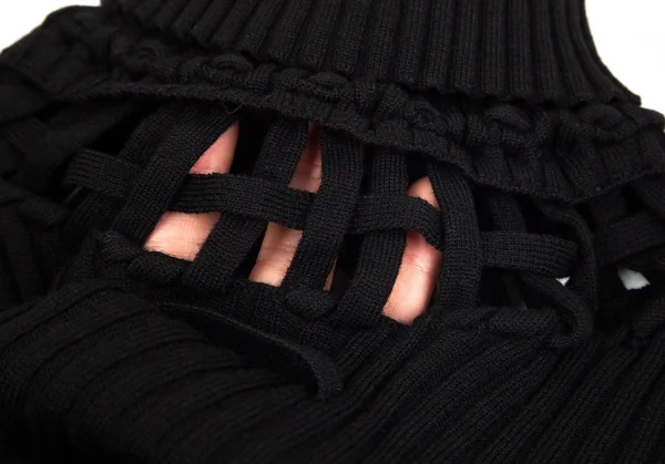 ジャンポールゴルチエ ファムJean Paul GAULTIER FEMME ウールネック透かし編みリブニット 黒40 K-84444_017