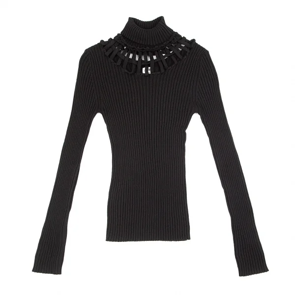 ジャンポールゴルチエ ファムJean Paul GAULTIER FEMME ウールネック透かし編みリブニット 黒40 K-84444_002