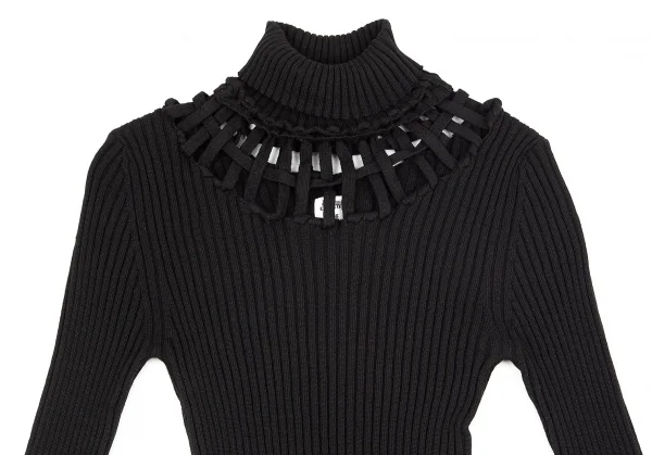 ジャンポールゴルチエ ファムJean Paul GAULTIER FEMME ウールネック透かし編みリブニット 黒40 K-84444_003
