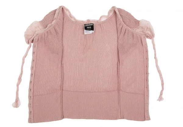 ジャンポールゴルチエ マイユファムJean Paul GAULTIER MAILLE FEMME シフォン切替半袖リブニットコットンシルクカーディガン ピンクM K-84462_011