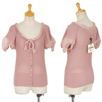 ジャンポールゴルチエ マイユファムJean Paul GAULTIER MAILLE FEMME シフォン切替半袖リブニットコットンシルクカーディガン ピンク