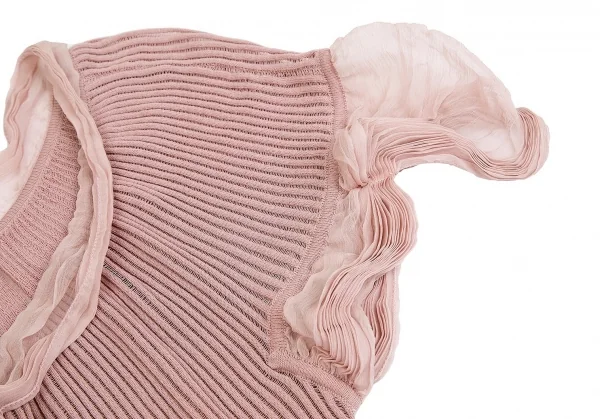 ジャンポールゴルチエ マイユファムJean Paul GAULTIER MAILLE FEMME シフォン切替半袖リブニットコットンシルクカーディガン ピンクM K-84462_006
