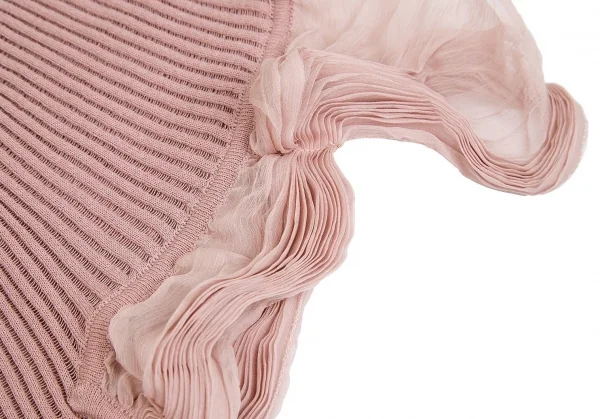 ジャンポールゴルチエ マイユファムJean Paul GAULTIER MAILLE FEMME シフォン切替半袖リブニットコットンシルクカーディガン ピンクM K-84462_007