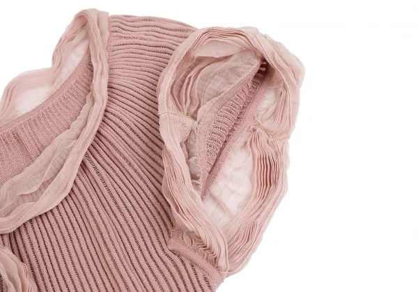 ジャンポールゴルチエ マイユファムJean Paul GAULTIER MAILLE FEMME シフォン切替半袖リブニットコットンシルクカーディガン ピンクM K-84462_008