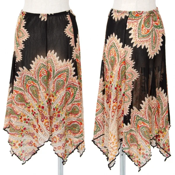 ジャンポールゴルチエJean Paul GAULTIER プリントパワーネットドレープスカート ベージュ40 K-84470_001