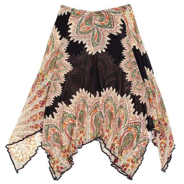 ジャンポールゴルチエJean Paul GAULTIER プリントパワーネットドレープスカート ベージュ40 K-84470_009