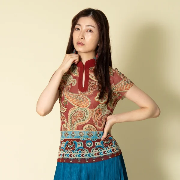 ヴィヴィアンタムVIVIENNETAM ペイズリープリントパワーネットスキッパー レンガ0 K-84473_018