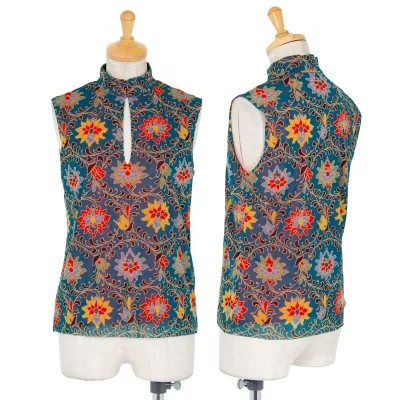 ヴィヴィアンタムVIVIENNETAM アラベスクプリントパワーネットノースリーブ 青