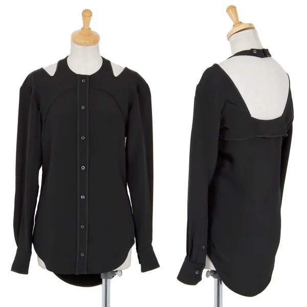 トムブラウンTHOM BROWNE インサイドアウトホルターネックシルクブラウス 黒0 K-84522_001