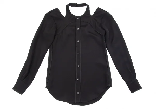 トムブラウンTHOM BROWNE インサイドアウトホルターネックシルクブラウス 黒0 K-84522_002