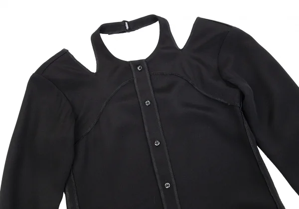 トムブラウンTHOM BROWNE インサイドアウトホルターネックシルクブラウス 黒0 K-84522_003